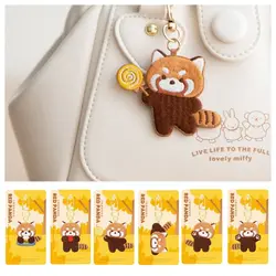 Kawaii Cartoon Red Panda Keyrchain Creative Fashion Kawaii Animal Pendant Sleep Milk Tea Red Panda Embroidery Pendant Zoo Gift