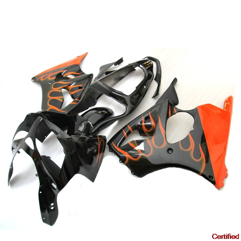 Customizable Injection motorcycle fairings kit for Kawasaki Ninja ZX6R 2000-2002 ABS fairing kits ZX 6R 00-02 orange flames sets
