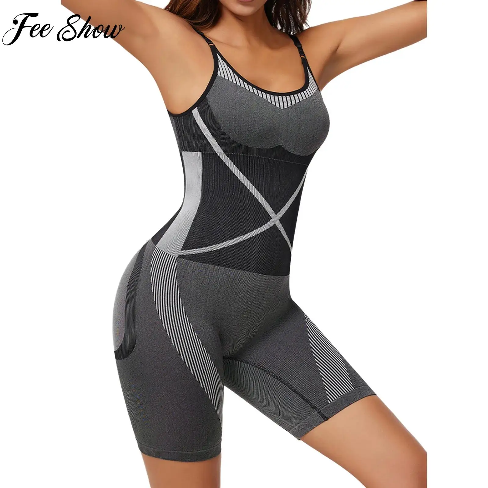 

Comfortable Shapewear Bodysuit for Womens Sleeveless Adjustable Shoulder Straps Stretchy Yoga Gym Jumpsuit Slimming Body Shaper