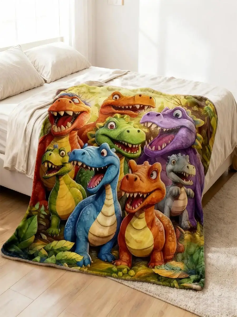 Winter Blanket for Kids Cute Cartoon Dinosaur Pattern Flannel Microfiber Warm Bed Blanket Colorful Chubby Dinosaur Design Kids G