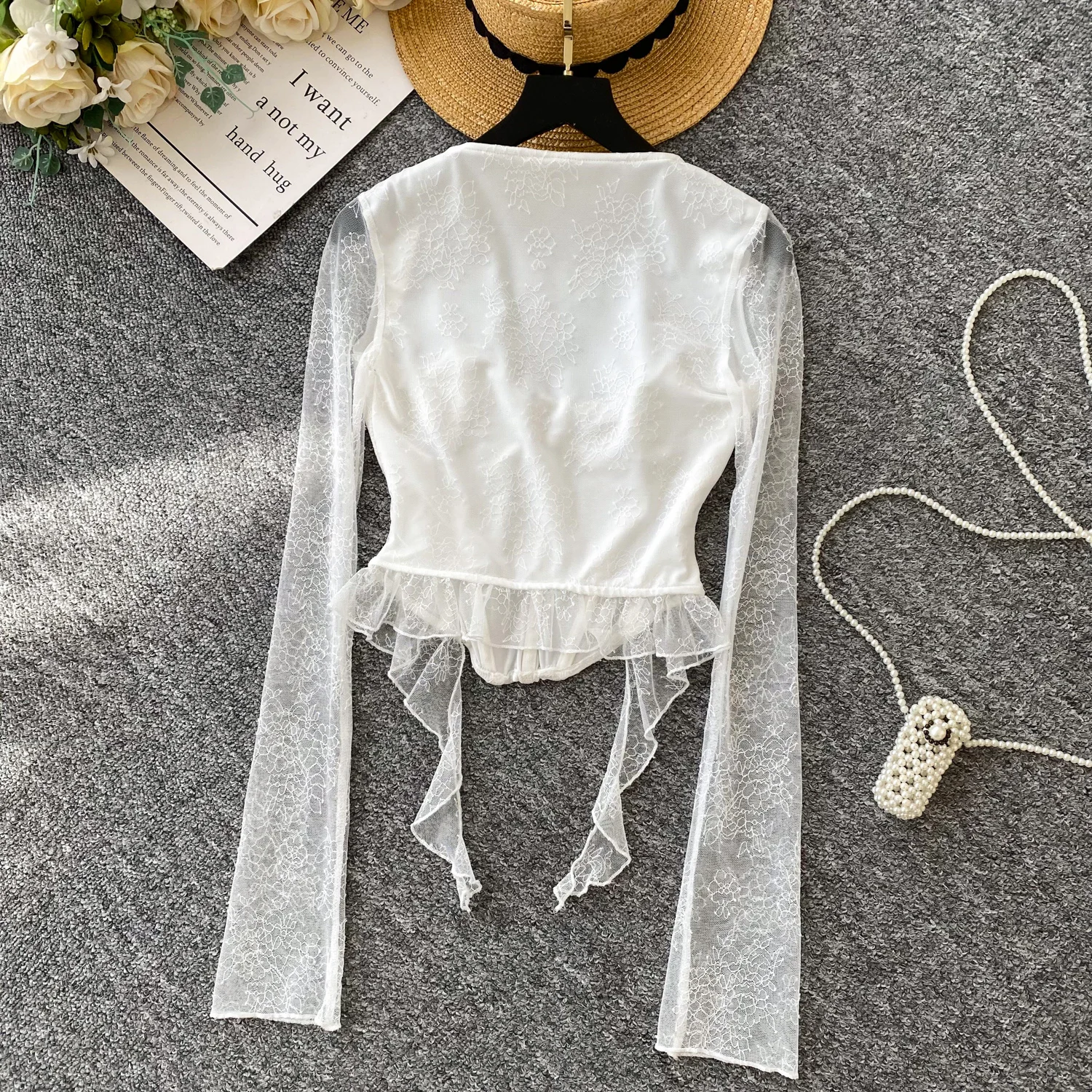 Vintage Elegant mesh fishbone long sleeve Blouse Fashion Shirt  hotsweet Top Fairy Women Shirt