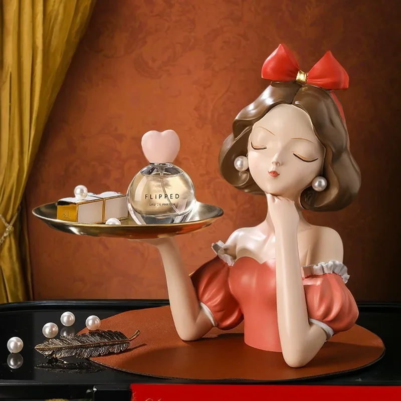 Modern Resin Flower Head Girl Tray – Decorative Figurine for Living Room Desktop & Coffee Table, Craft