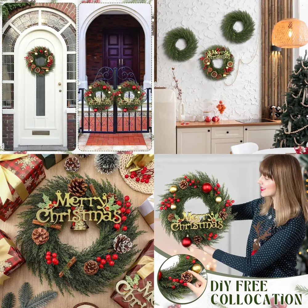 

14 зеленых искусственных венок ручной работы из 8 штук для рождественского декора — идеально подходит для дверей, окон, праздничных акцентов в помещении и на открытом воздухе