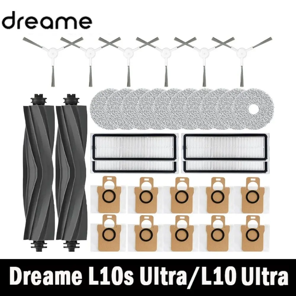 Replacement Parts for Dreame L10 Ultra/L10s Ultra Robot Vacuum Cleaner Accessories Main Side Brush HEPA Filter Dust Bag Mop Pads