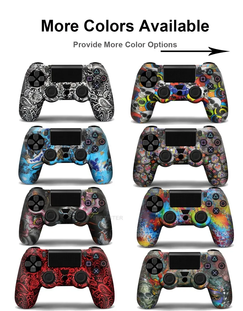 Silikon-Gummihülle für Sony PS4 Controller mit 2 Daumenstick-Griffkappen für PS4 Pro Gamepads Joystick-Zubehör – Detail 9