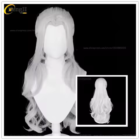 In Stock Anime ES Ran Nagisa Synthetic Long 75cm Silver Gray Curly Wig Heat Resistant Hair Halloween Party Cosplay Anime Wigs