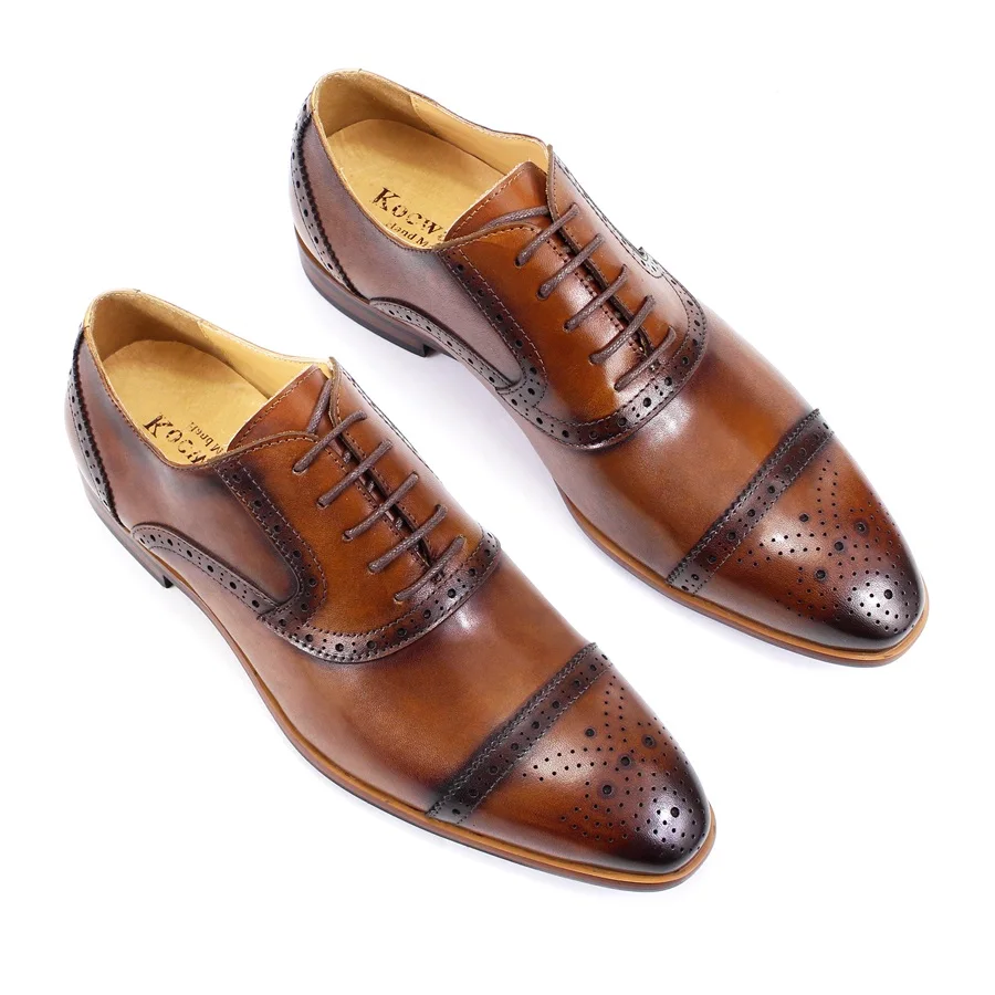 High-end Men's Formal Leather Shoes Pointed Toe Brogue Loud Men's Shoes Comfortable Handmade Leather Shoes Office Dress Shoes