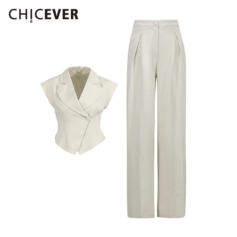 

CHICEVER абрикосовый комплект из двух предметов с пуговицами, женская куртка без рукавов с лацканами, женские брюки, комплекты осенней моды, новинка