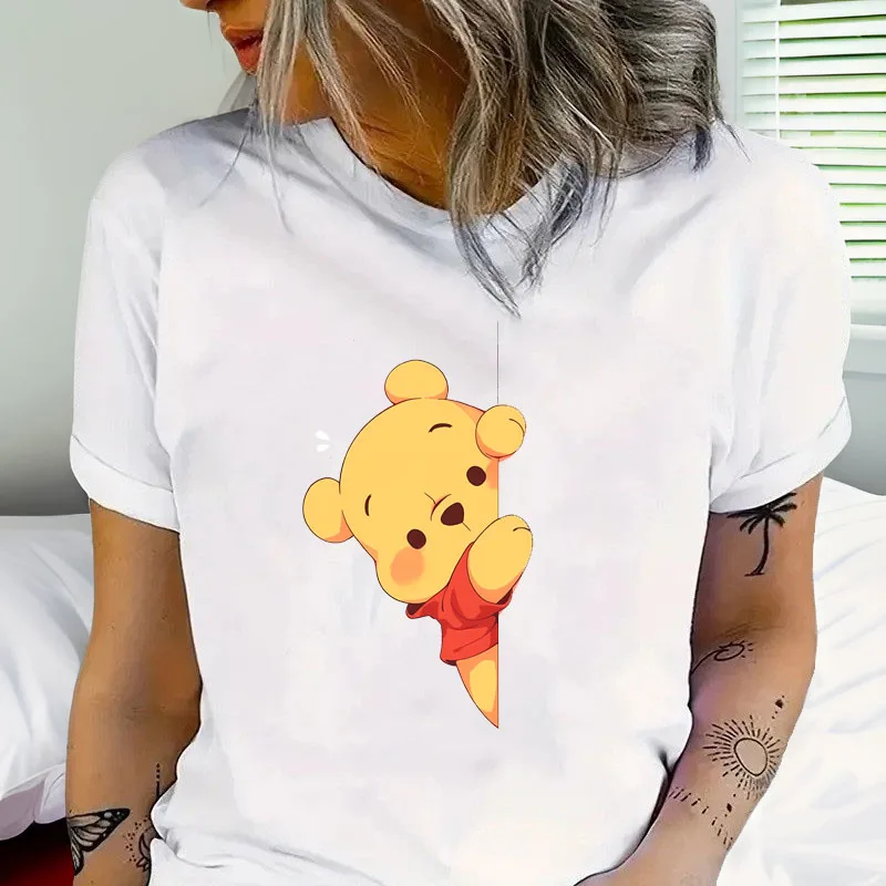 Cute Winnie The Pooh Bear Funny Disney Women T-shirt Graphic Casual Short Sleeve T Shirt Female Kawaii Loose Y2K Clothing Tops