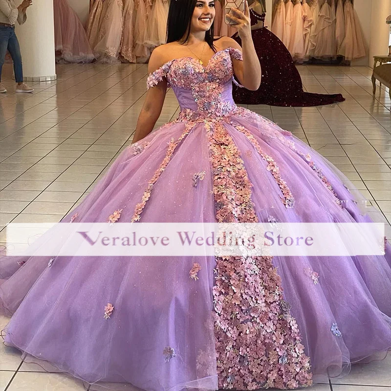 Vestido quinceanera de flores artesanais para meninas, fora do ombro, céu azul claro, festa de formatura, 2020