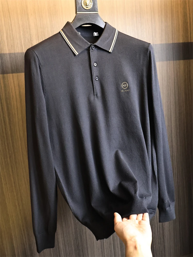 

Homesure Men's Business Knitwear Neck Long Sleeve Pure Color Soft Comfortable Fashionable Autumn Winter Casual Style