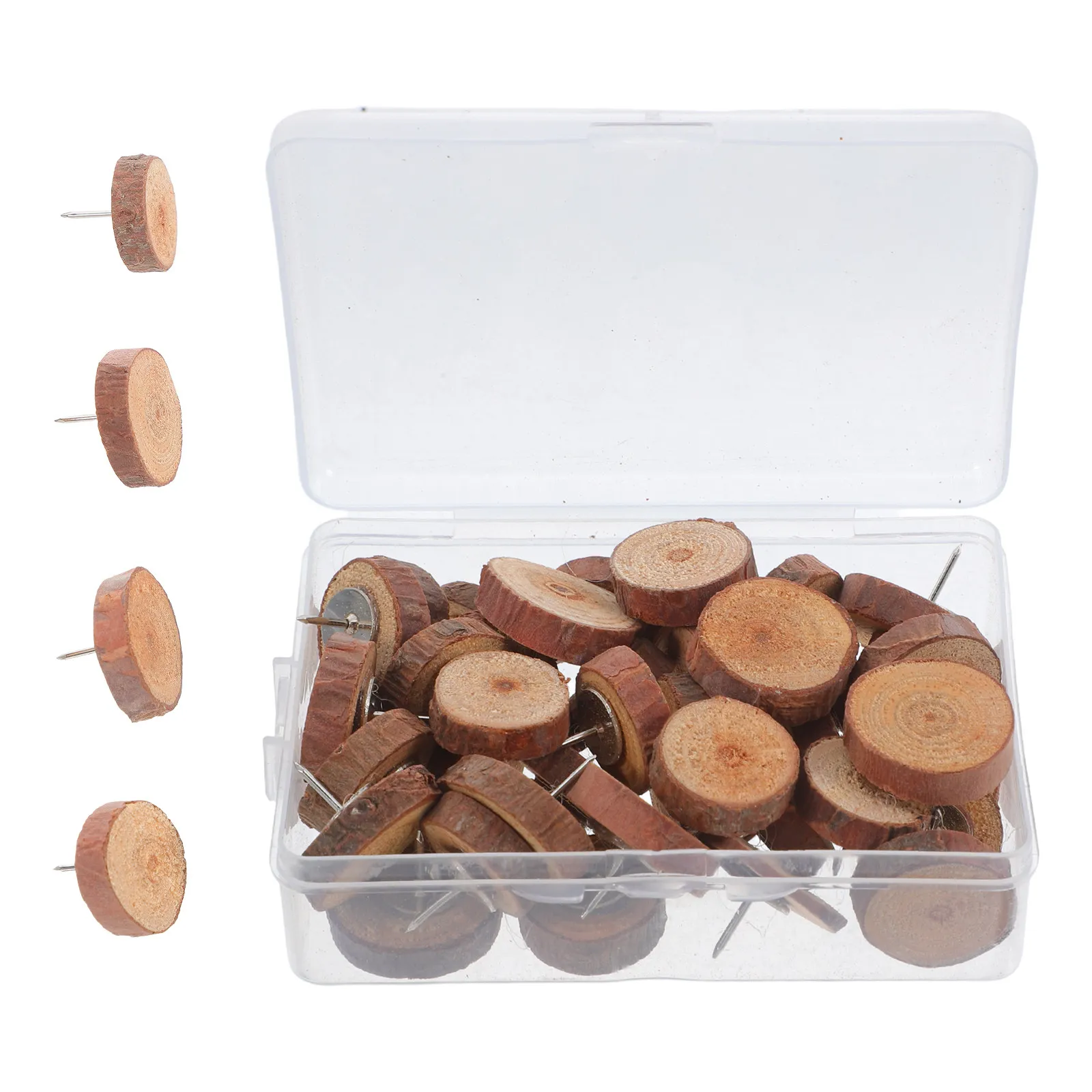 40Pcs Natural Wood Push Pins Pine Decorative Thumbtacks Flat Head for Bulletin Board Cork Board Office Living Room Wall