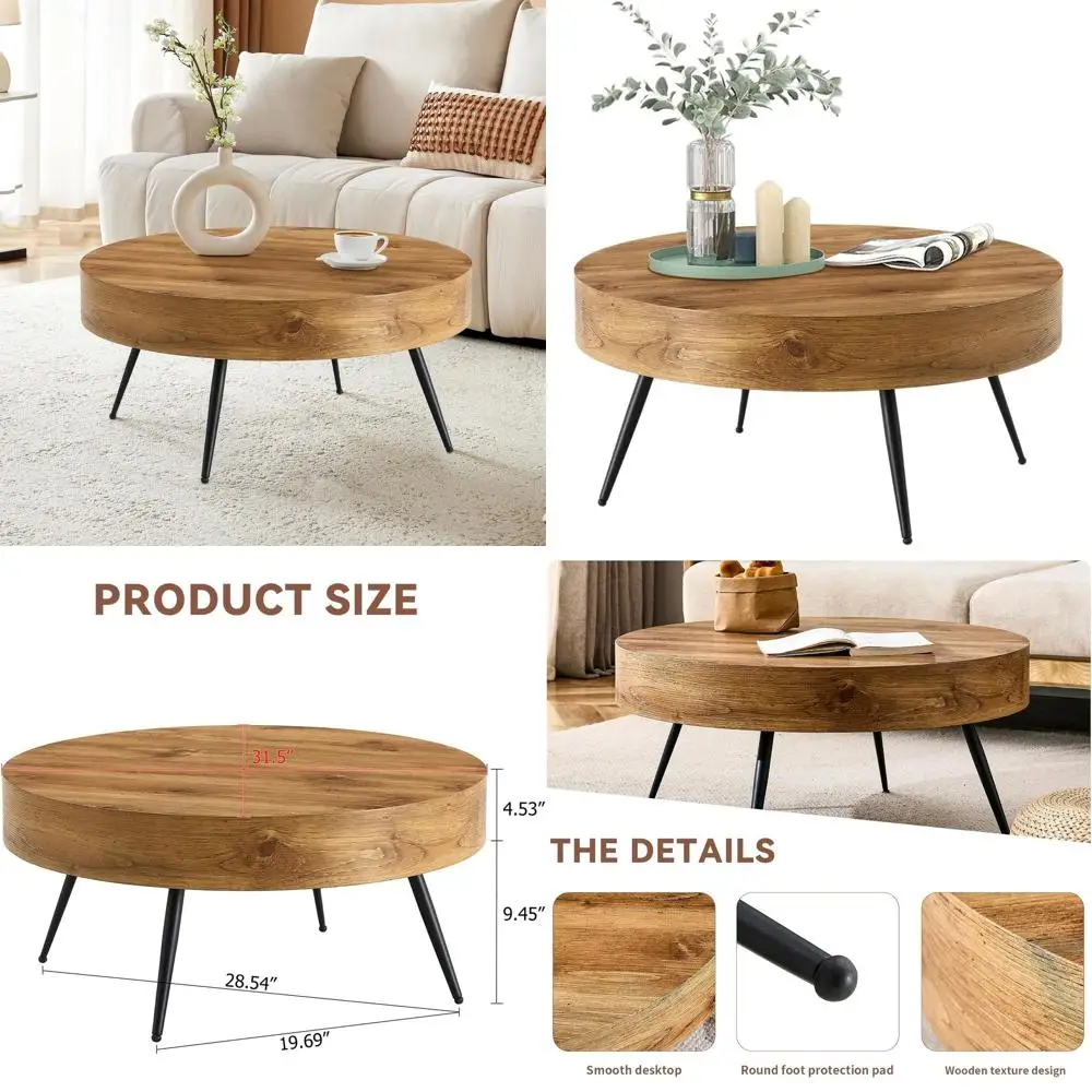 

Круглый журнальный столик в винтажном стиле с местом для хранения для небольших помещений - диаметр 31,5 дюйма, коричневый