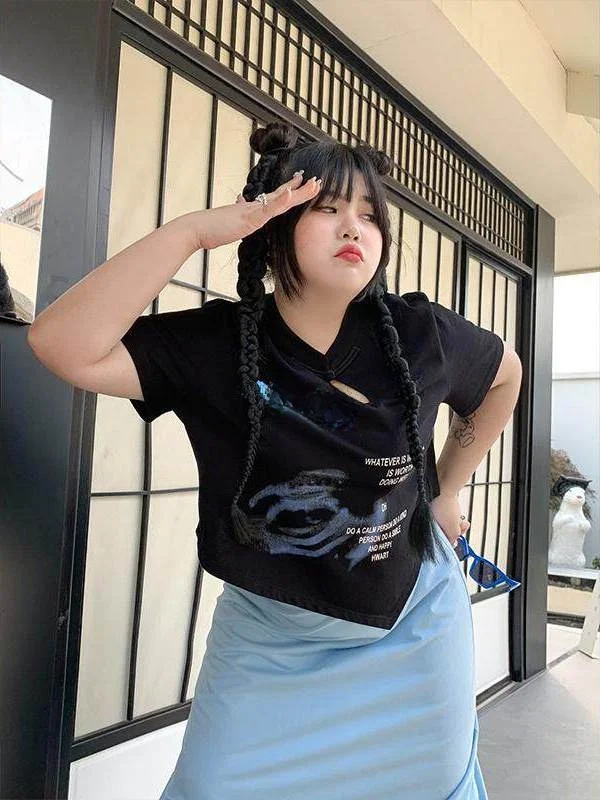 

plus Size Women's T-Shirt Hollow out Short Sleeve Summer Design Loose Fit Button up Casual Streetwear Polyester Fiber