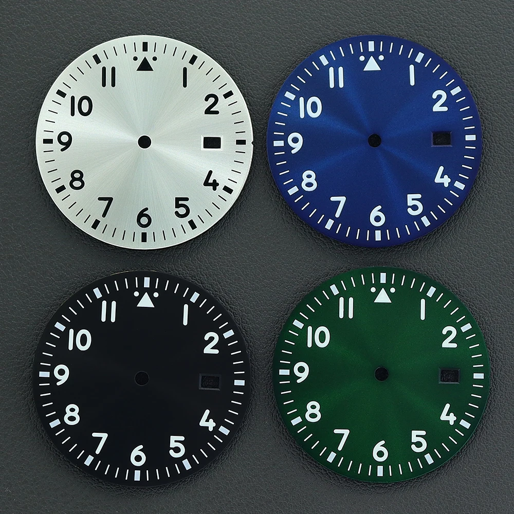 Esfera de reloj sin logotipo de 33,5mm, Esfera luminosa negra/plateada/verde/azul para NH35 NH36 4R36 4R35, piezas de relojes piloto modificados con movimiento