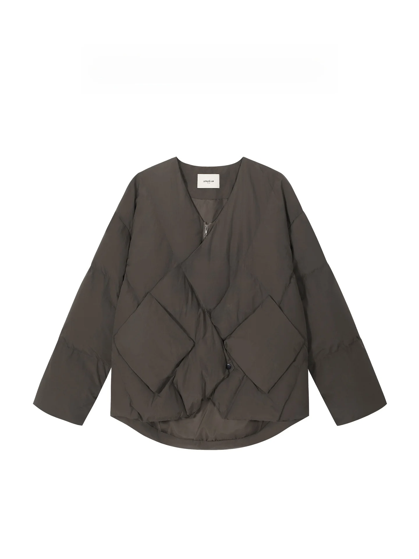 

alpw Cotton Jaet Outerwear with Overlapped Button Design And Rhombus Pattern Women's Loose Fit Warm Thiened Coat