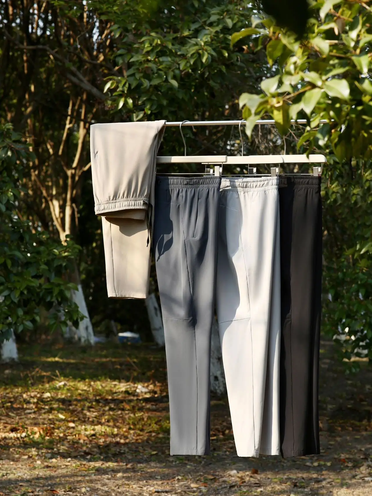 

Qui Dry, четырехсторонняя эластичная волокнистая структура, легкие летние мужские повседневные брюки с застежкой-молнией сзади, прямая посадка для ног