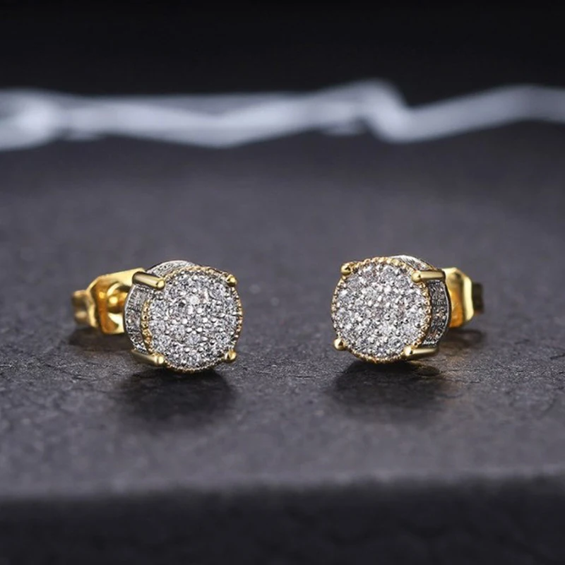 Stud Earrings For Men Women Gold Color Punk Jewelry Iced Out Zircon Rapper's Hip Hop Accessories Street Culture Jewellry