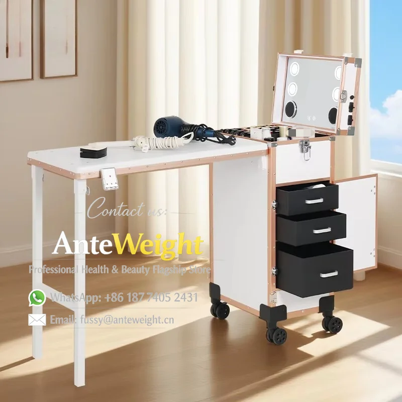Portable Nail Table  Manicure Desk Set with LED Light for Studio Manicure Workstation Salon