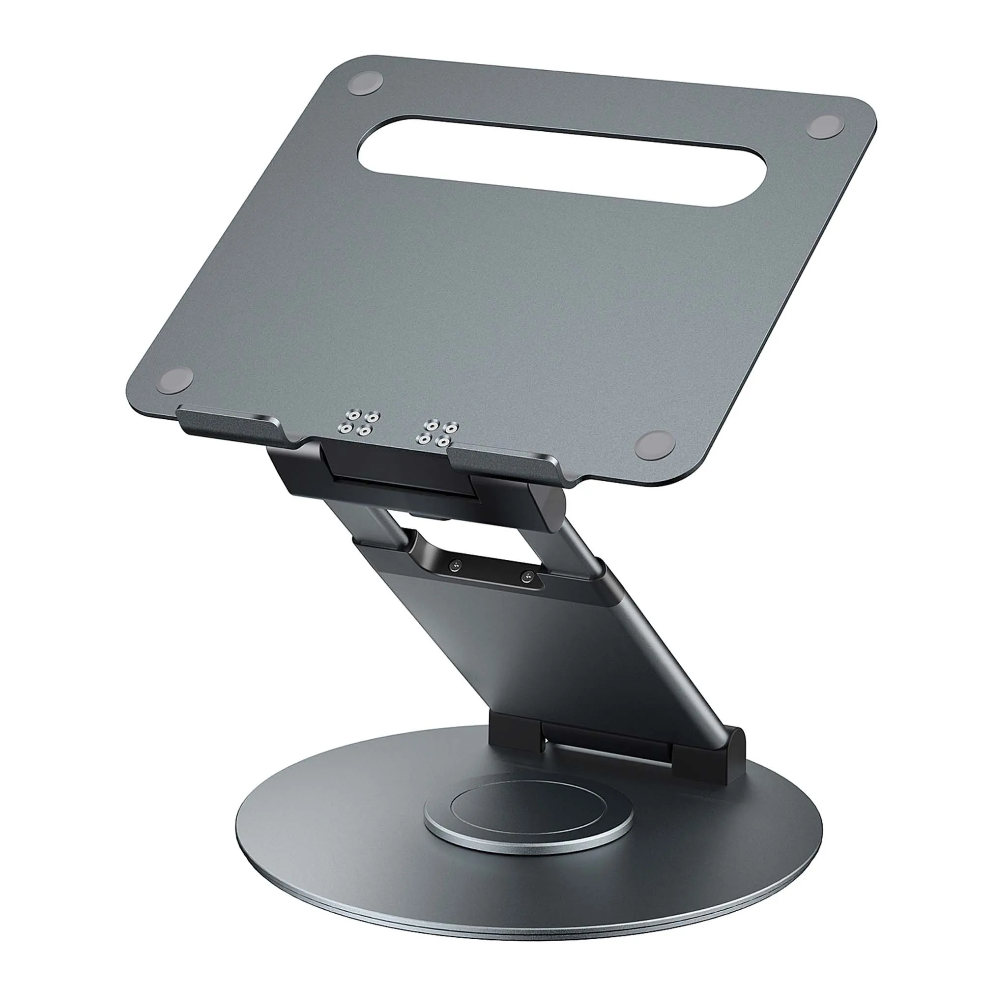 Height Angle Adjustable Ergonomic Desk Sit to Stand pull out design aluminum 360 rotating laptop stand