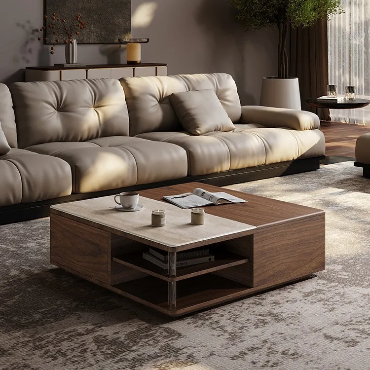 Household liftable solid wood coffee table living room