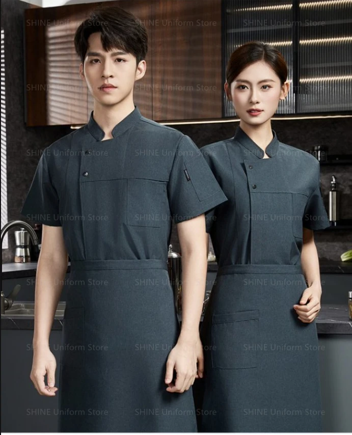 Restaurant Chef shorts Summer Men Kitchen short sleeve Jacket Breathable Chef coat black Chef uniform apron work clothes logo