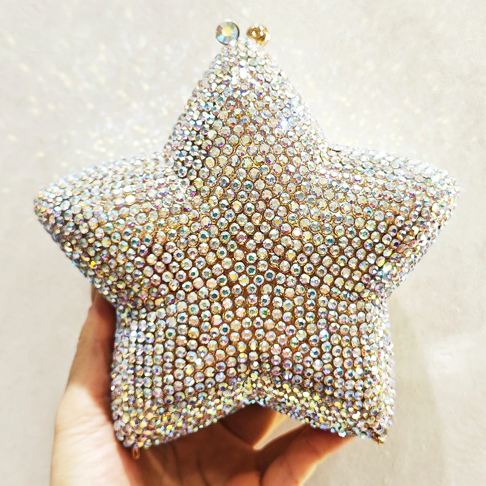 2024 Silver Star Shaped Diamond Evening Bags Crystal Women Wedding Party Purses  Five-Angled Star Clutch Rhinestone Bag Purses