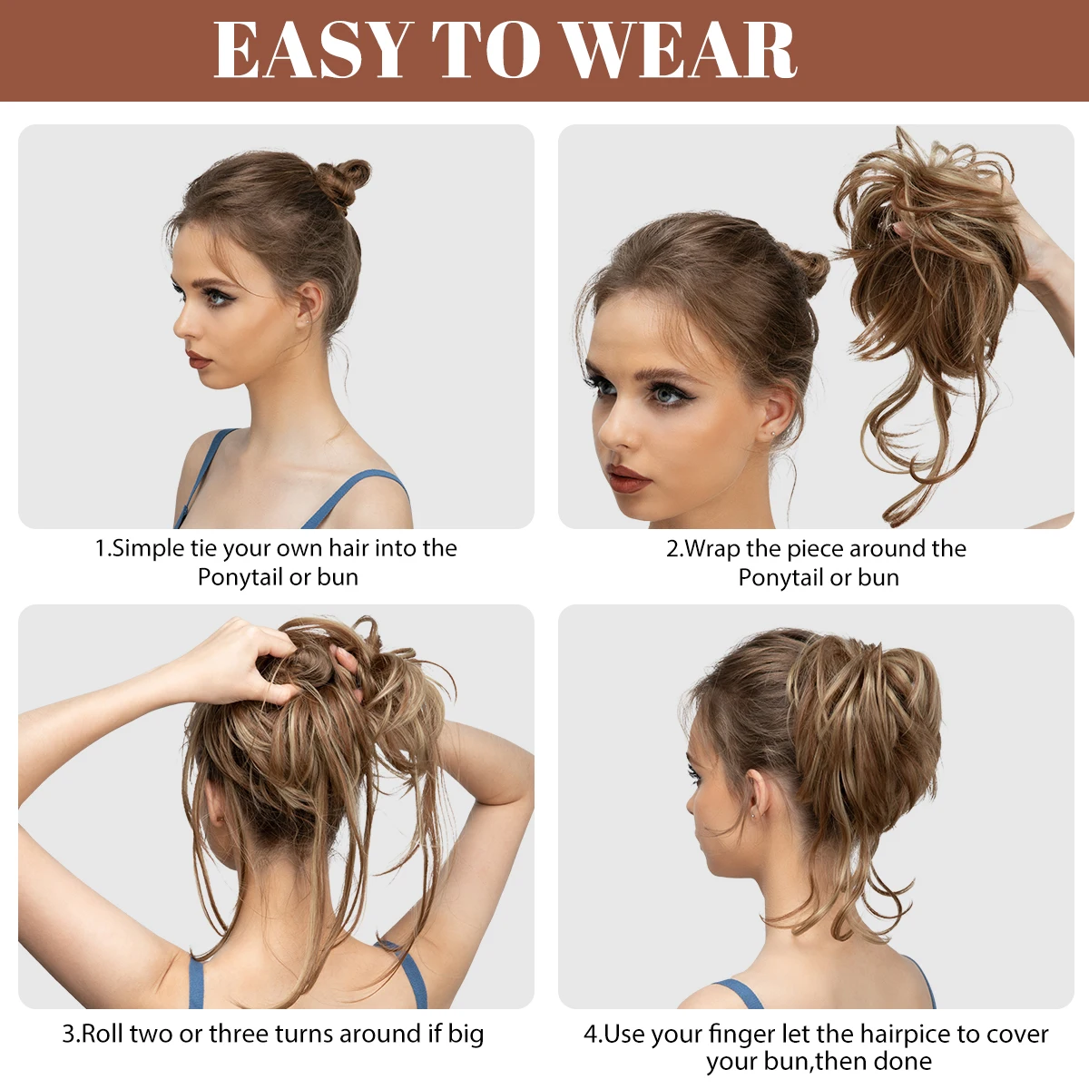 Synthetic Messy Bun Elastic Hairpieces Curly Scrunchie Black Blonde Chignon Band Updo Donut Natural Fake Hair Piece For Women