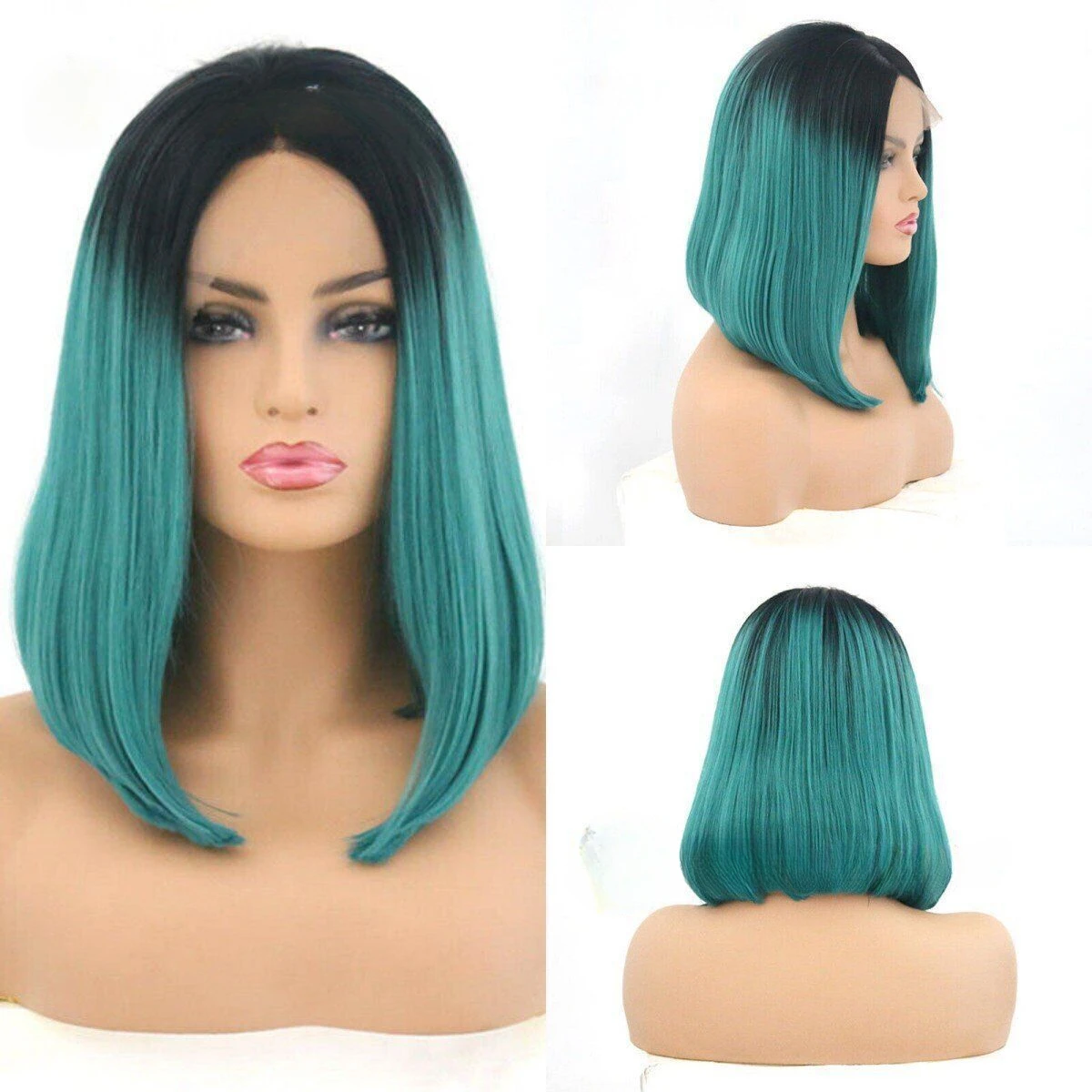 Straight Bob Lace Front Women Hair Wig Mid  Green Cosplay