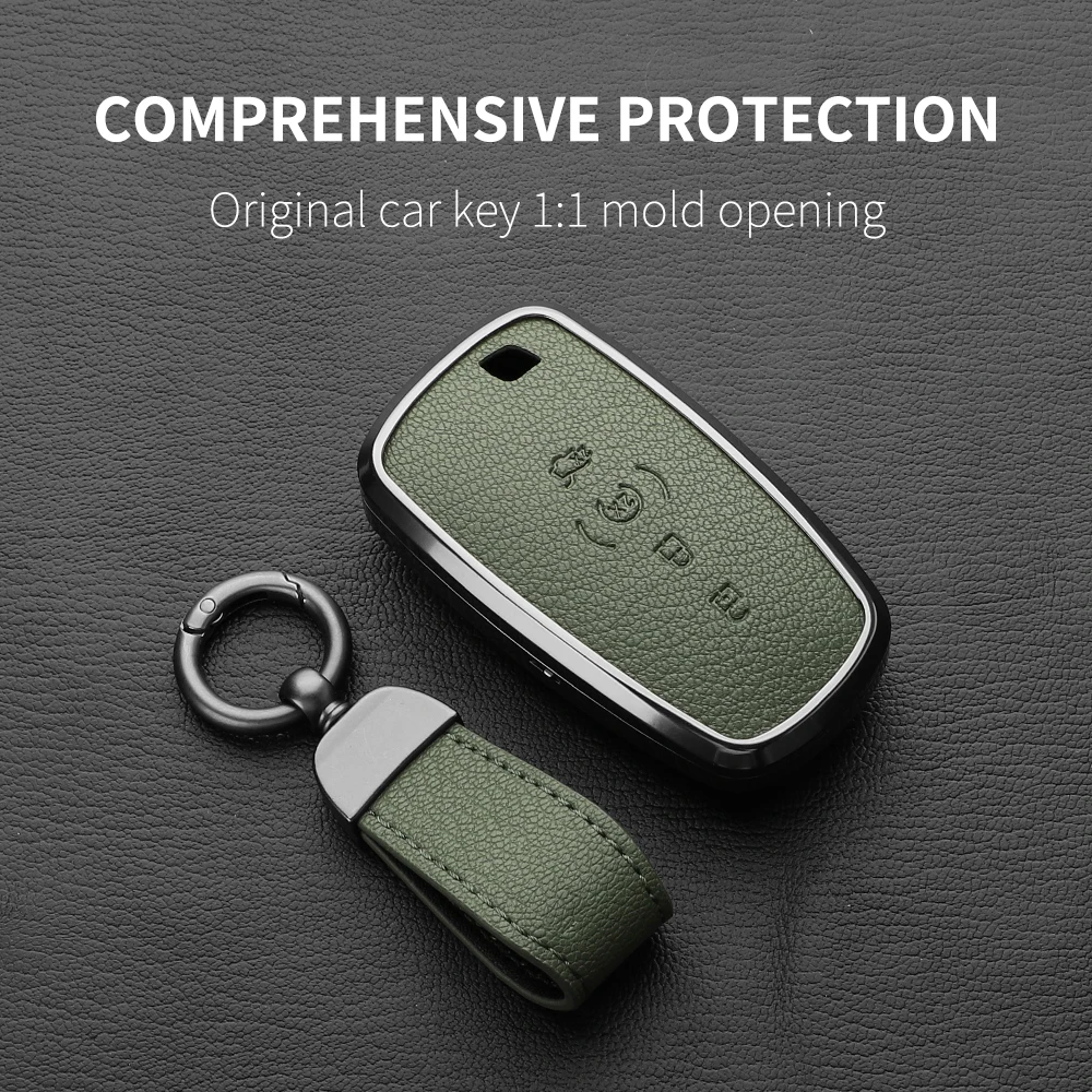 Aluminum Alloy Goatskin Car Key Case Cover For Ford Fusion Mondeo Mustang Edge Expedition EXplorer F-150 F-250 F-350 Accessories