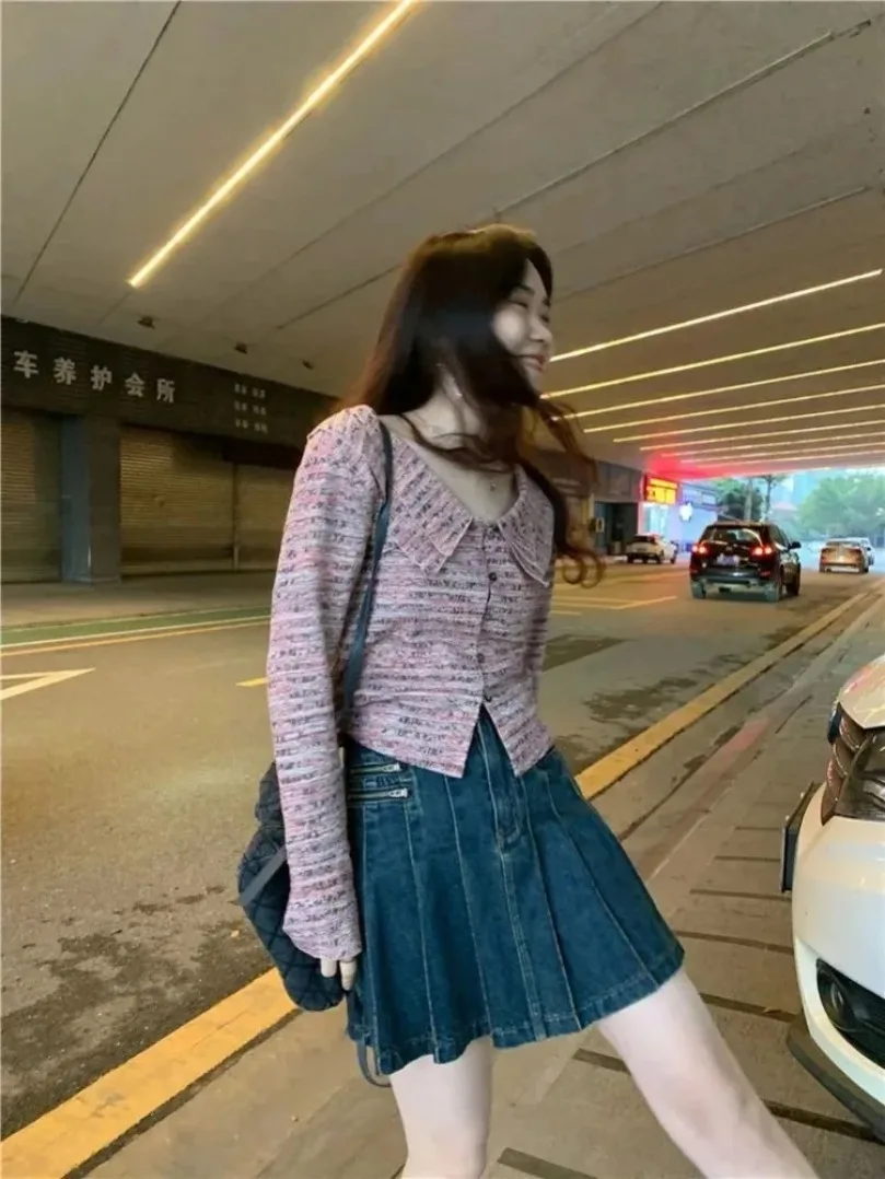 

Washed Blue Denim Skirts 2024 Street Vintage Ruched A-line Y2k E-Girl High Waist All-match Summer New Faldas Mujer