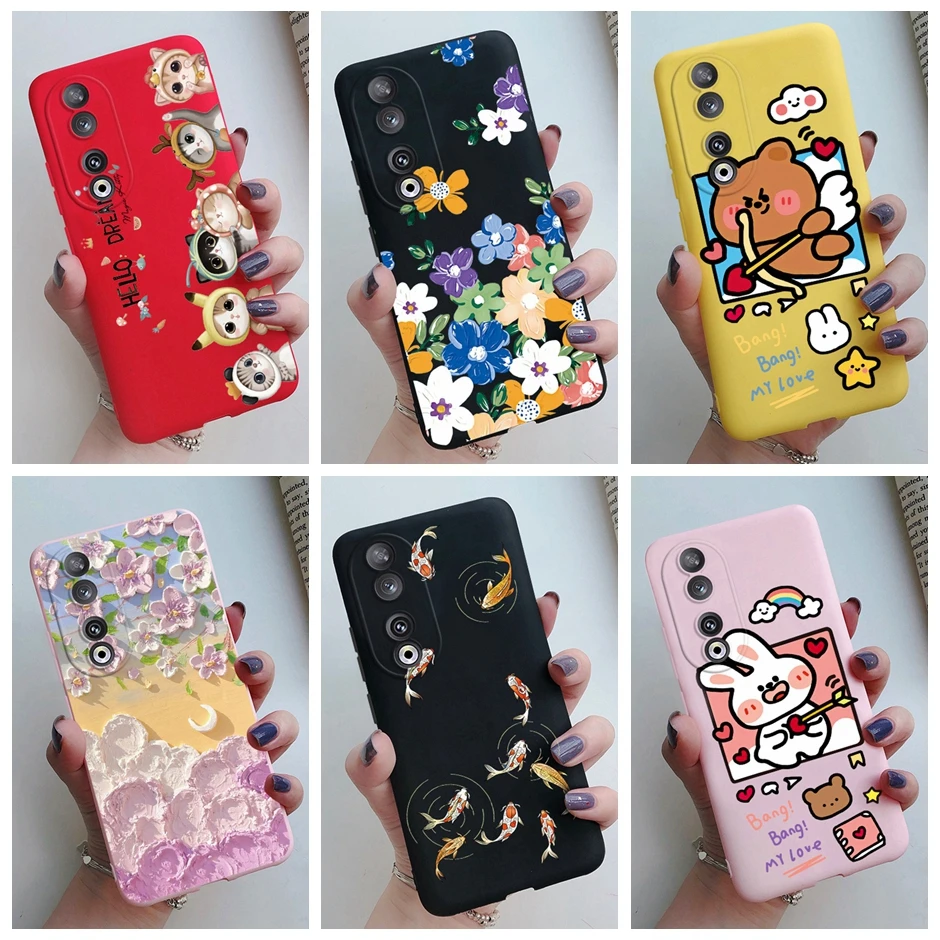 For Honor 90 Case Funda REA-NX9 Soft Silicone TPU Cute Cartoon Phone Cover Shell for Huawei Honor90 Cases Colorful Flower Coque