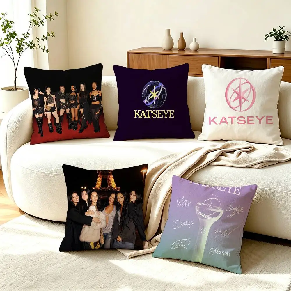 K-KATSEYE Global Girl Group  Pillow Case Square Double-Sided Sofa Cushion Cover Bedroom Bedside Pillow