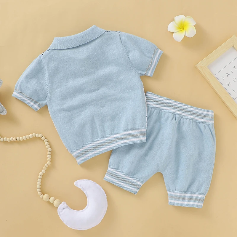 Newborn Baby Clothes Set Cotton Knit Infant Girls Pullover Fashion Turn-down Collar +Shorts Summer Boys Kid Sweater +Pants 0-18M
