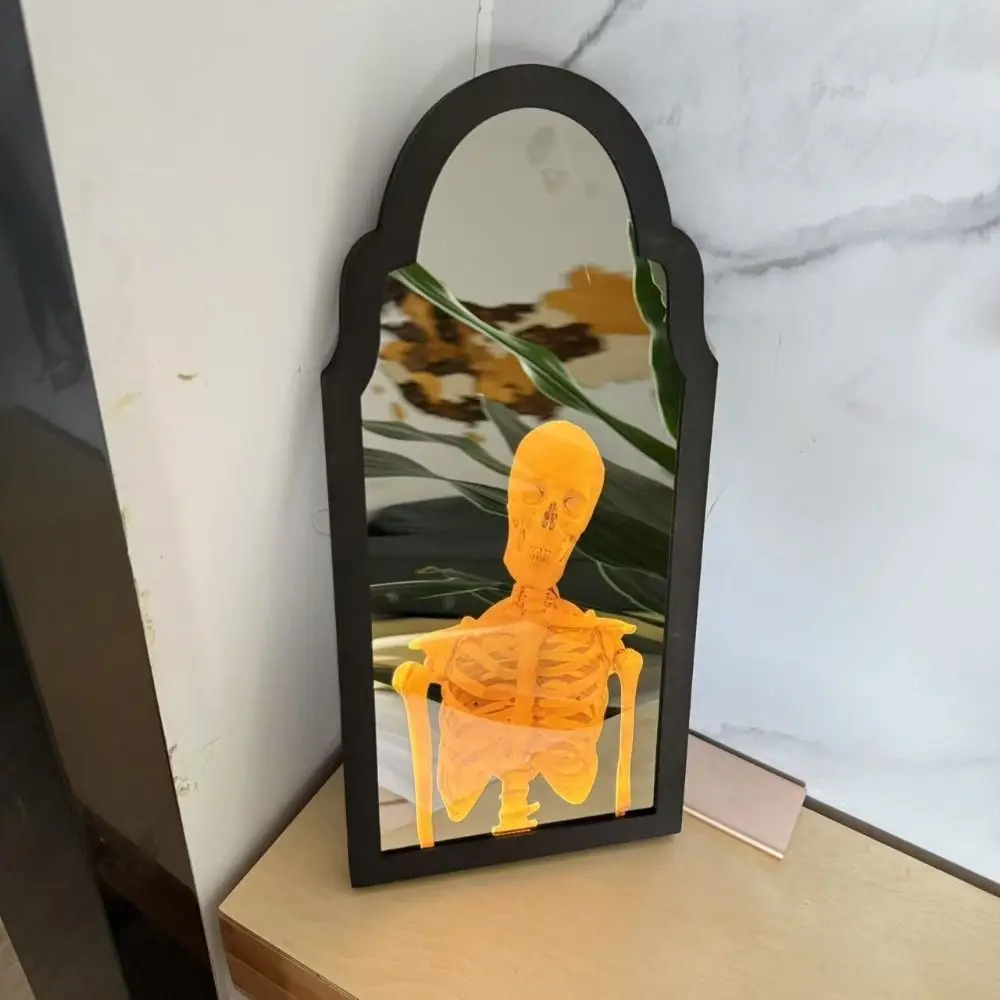 Round/Wave Ghost Hologram Mirror USB Light Up Ghost Wall Mirror Illusion Design Wall Mounted Haunted House Prop Haunted House