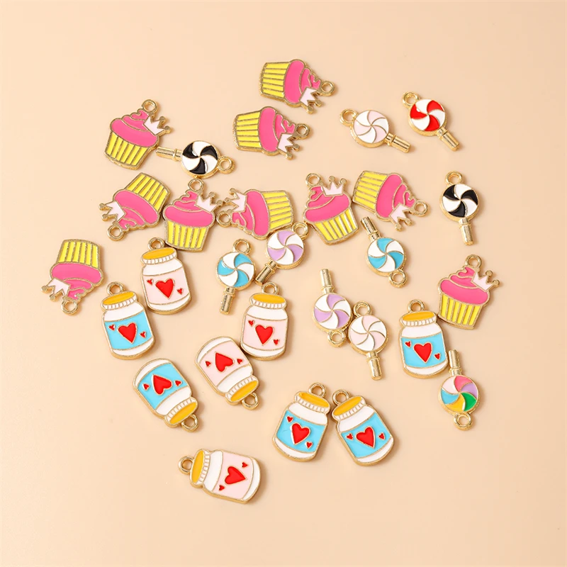 10 Stück Niedliche Emaille-Anhänger in Form von Lebensmitteln, Eiscreme und Lollipops für Schmuckherstellung, Halsketten, Ohrringe, Armbänder, DIY-Bastelzubehör – Detail 3