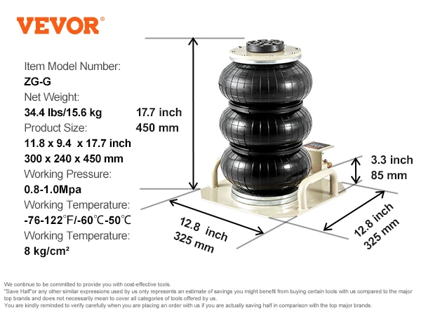 VEVOR Air Jack 3 Ton Triple Bag Air Jack Airbag Jack Fast Lifting Pneumatic Jack with Side Handles for Car Garage Repair