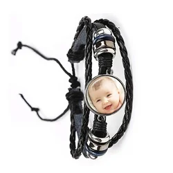 Custom Photo Multilayer Custom Leather Bracelet Handmade Custom LOGO Glass Gem Bracelet Men and Women Bracelet Gift
