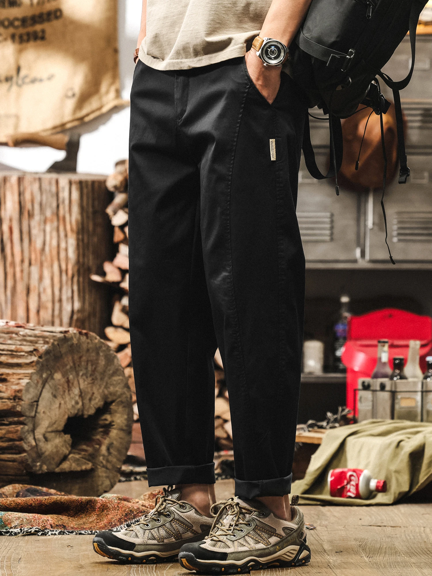 

Хлопковые повседневные брюки из ледяного шелка, мужские летние новые свободные прямые американские модные длинные брюки, модные молодежные брюки