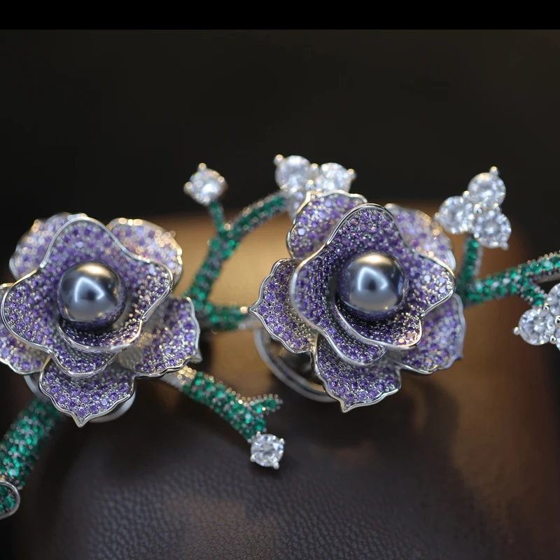 New Micro inlaid Zirconia Pearl Bouquet Camellia Flower Brooch Luxury Women\'s Coat Elegant Suit Accessories Banquet Corsage  Pin