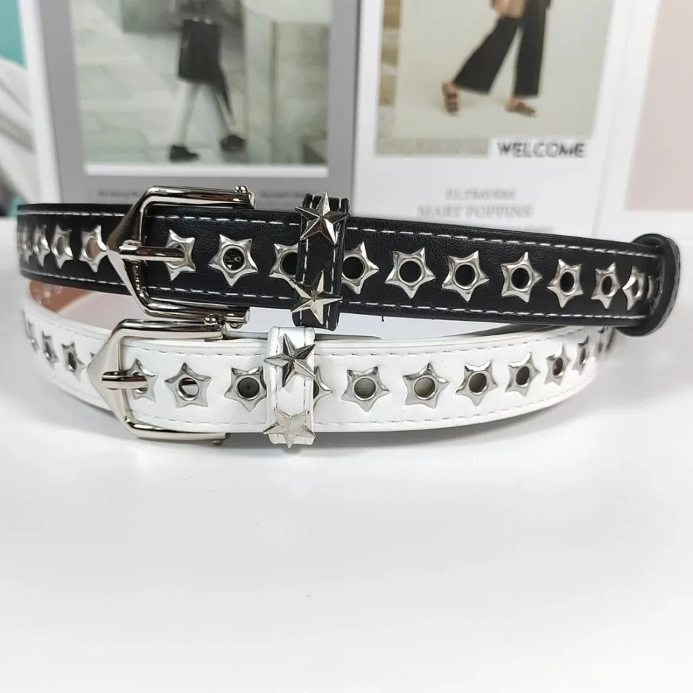 نجمة الثقوب Y2K ستار أحزمة وسط بولي Leather الجلود الشرير الزخرفية المرأة حزام البنطال الجينز الفاخرة مشبك معدني الفتيات برشام زنار