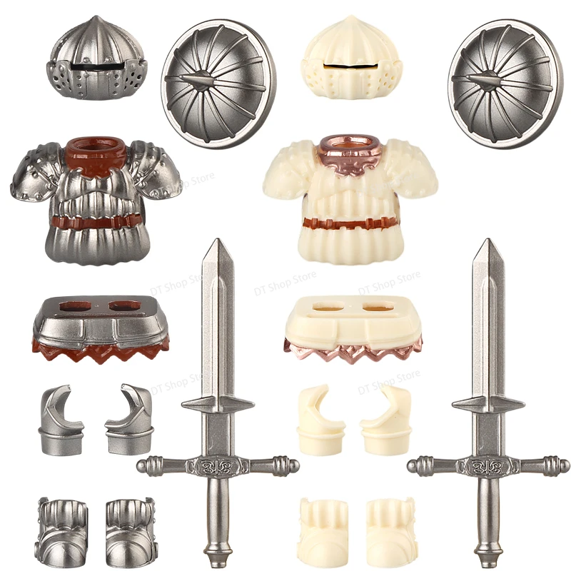 

Medieval Famous Game Knights Beige Knights Weapons round shields Accessories Assembly Scene Bricks Action Fgures Kid Toys Gifts