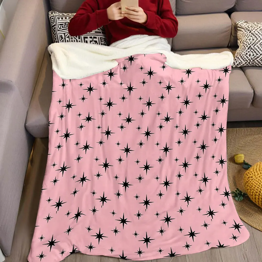 Pink Star Burst Print Flannel Blanket Warm Soft Halloween Christmas Decorative Couch Warm Cozy All-Season Gift