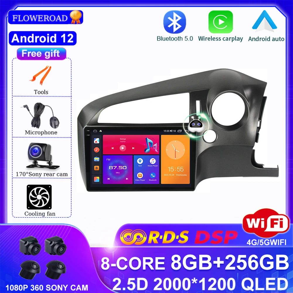 

DSP 360 cam Iphone Wireless Carplay Android 12 For Honda Stream 2 2006 -2014 Right hand driver Car Radio Multimedia Video Player