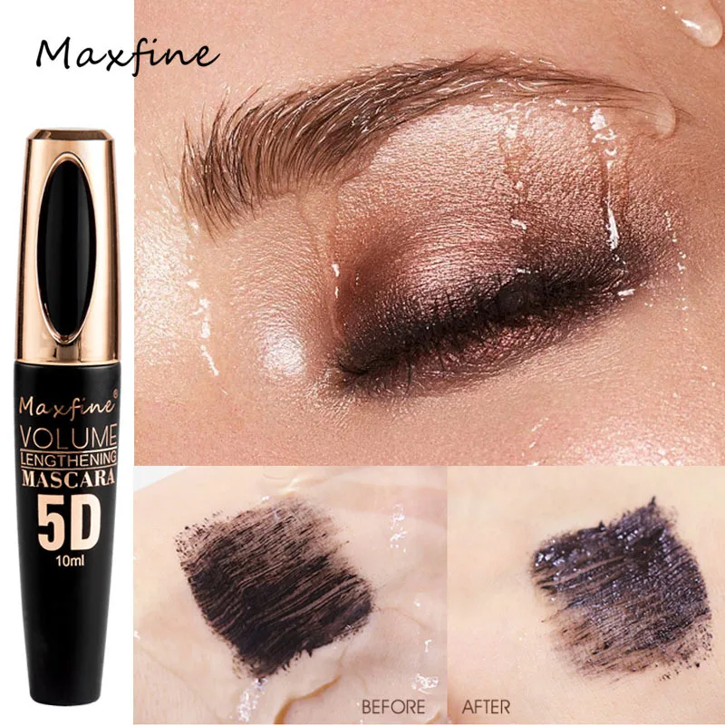 5D Mascara Waterproof Sweatproof Non Smudging Creates Dense Long Lashes With Silicone Brush Head For Base Laying