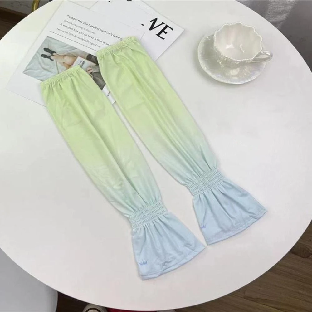 Sun Protection Elastic Long Ice Silk Sleeves Gradient Anti-UV Sunscreen Arm Covers UV Insulation Thin Cycling Gloves Summer