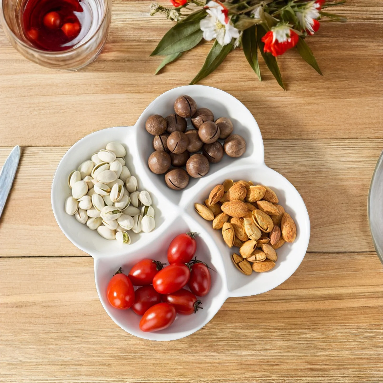 

White Multi-Grid Snack Plate Fine Polishing Food Serving Tray for Family Snacks Dried Fruits Multi-Grid Snack Plate