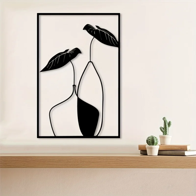 Brand Vase Leaves Metal Wall Art Rustproof Iron Statue Mural Decor Living Room Lounge Outdoor Art Enthusiasts