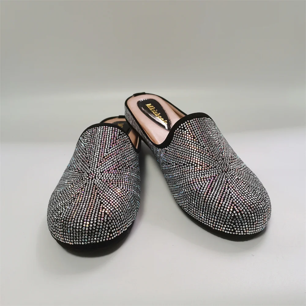 2024 New Fashion Luxury Women\'s Rhinestone Flat Slippers Women  Flat Heel Comfortable Mulles Shoes Outwear Casual Shoes F113-1