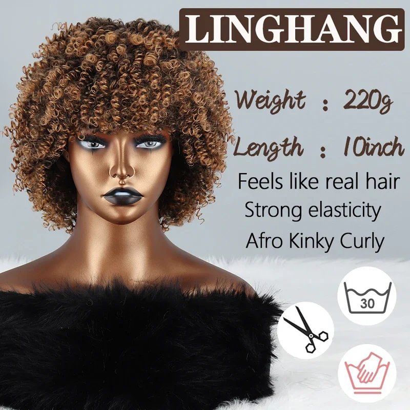 Dark Brown Mixed Light Brown African American Women Short Curly Hair Wigs Daily Party High Temperature Fiber Synthetic Wigs